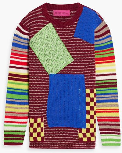 The Elder Statesman Moyen Patchwork Wool And Cashmere-blend Sweater - Green