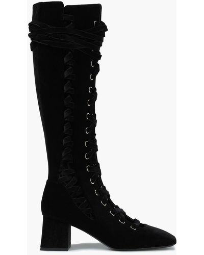 Zimmermann Lace-up Velvet Knee Boots - Black