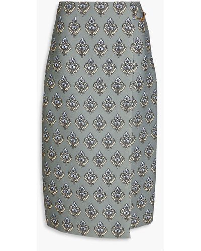 Tory Burch Embellished Printed Crepe Pencil Skirt - Grey