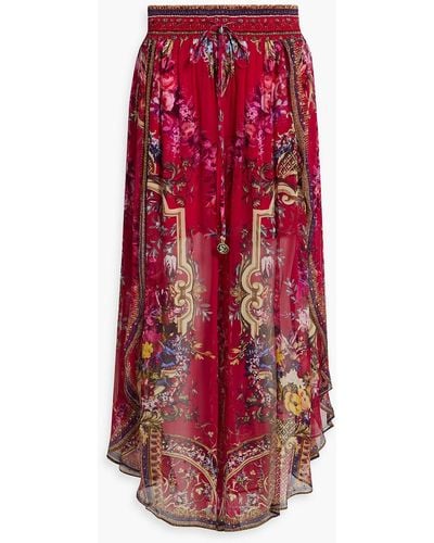 Camilla Printed Crystal-embellished Silk-crepon Wide-leg Pants - Red