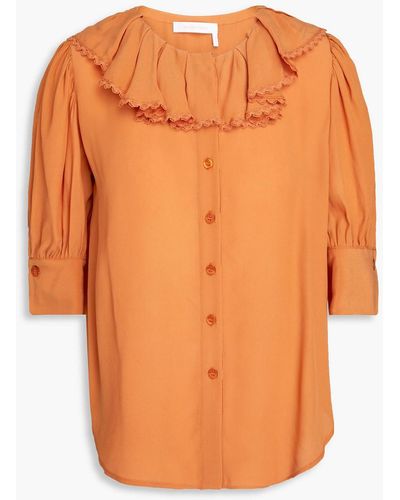 See By Chloé Lace-trimmed Ruffled Crepe De Chine Blouse - Orange