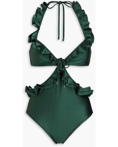 Zimmermann Neckholder-badeanzug mit cut-outs und rüschen - Grün