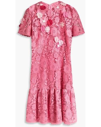 RED Valentino Floral-appliquéd Guipure Lace Mini Dress - Pink