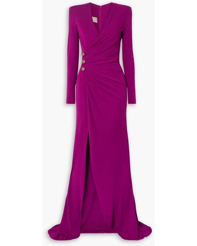 Elie Saab Embellished Gathered Jersey Gown - Purple