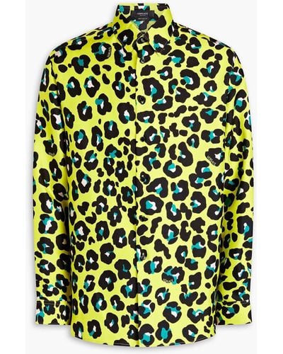 Versace Leopard-print Silk-twill Shirt - Yellow