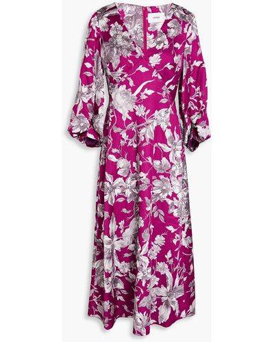 Erdem Maxine Floral-print Hammered-satin Midi Dress - Pink