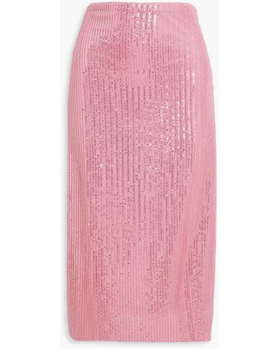 Walter Baker Crista Sequined Stretch-mesh Midi Skirt - Pink