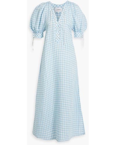 Sleeper Garden Gingham Linen-blend Maxi Dress - Blue