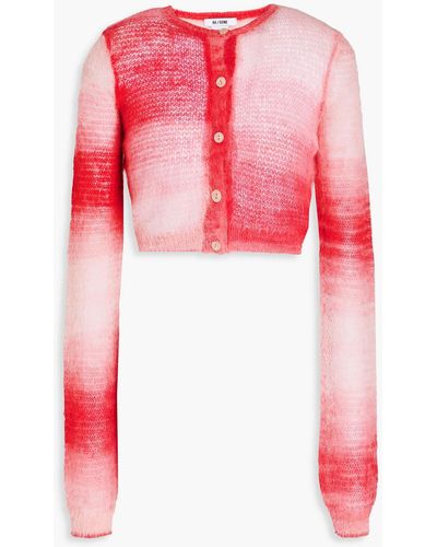 RE/DONE Cropped Dégradé Knitted Cardigan - Red