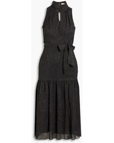 Diane von Furstenberg Ambrose Cutout Metallic Crepon Midi Dress - Black