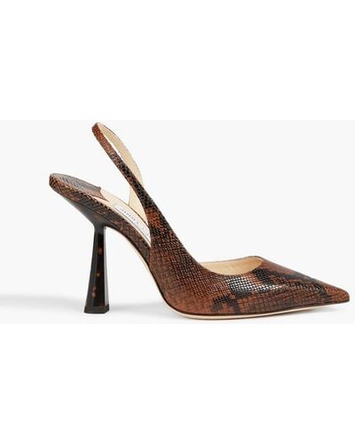 Jimmy Choo Fetto 100 Snake-effect Leather Slingback Pumps - Brown
