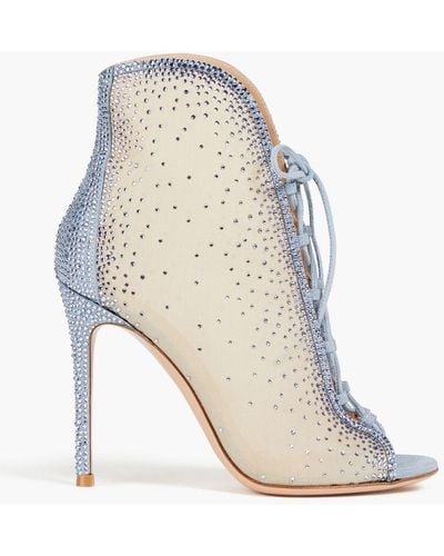 Gianvito Rossi Crystal-embellished Mesh Ankle Boots - White