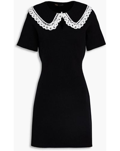 Maje Guipure Lace-trimmed Cotton Mini Dress - Black