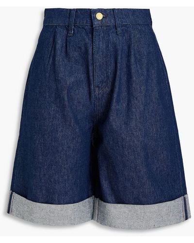 Triarchy The Boss Pleated Denim Shorts - Blue