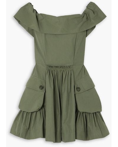 Molly Goddard Julie Off-the-shoulder Cotton-blend Mini Dress - Green