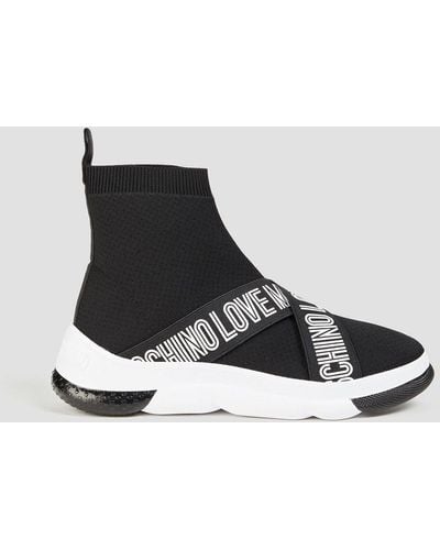 Love Moschino Printed Textured-knit High-top Sneakers - Black