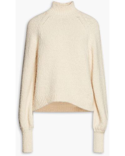 Maje Bouclé-knit Cotton-blend Turtleneck Sweater - Natural