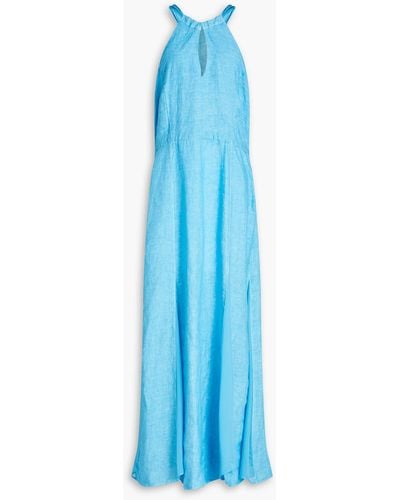120% Lino Cutout Linen Halterneck Maxi Dress - Blue