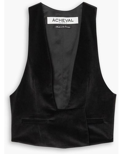 Acheval Pampa Satin-paneled Velvet Vest - Black