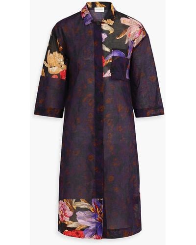 Dries Van Noten Floral-print Cotton-gauze Shirt Dress - Purple