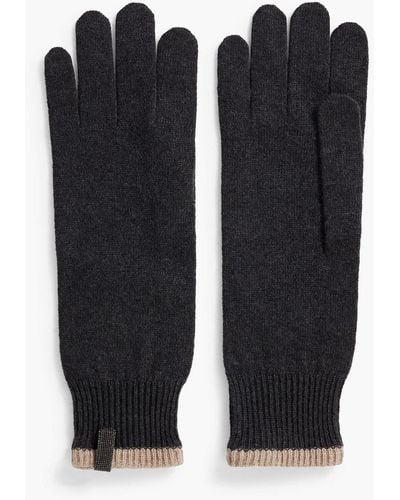 Brunello Cucinelli Bead-embellished Cashmere Gloves - Black