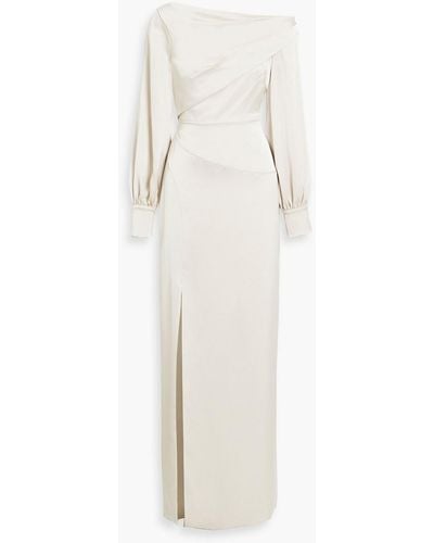 THEIA One-shoulder Draped Satin-crepe Gown - White