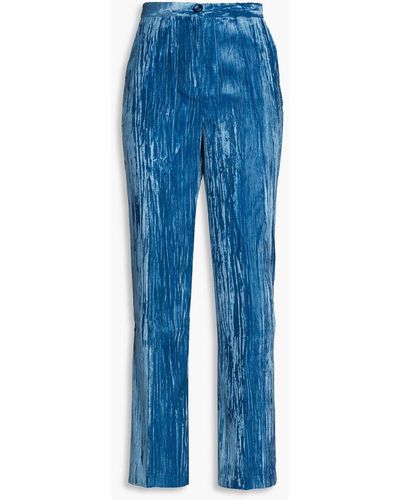Stella Nova Livi Crushed-velvet Straight-leg Trousers - Blue