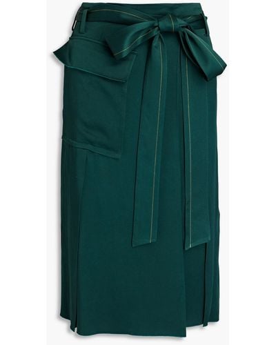 Victoria Beckham Pleated Satin Midi Skirt - Green