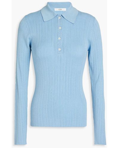 Co. Ribbed Silk Polo Shirt - Blue