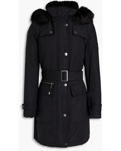 DKNY Faux Fur-trimmed Shell Hooded Coat - Black