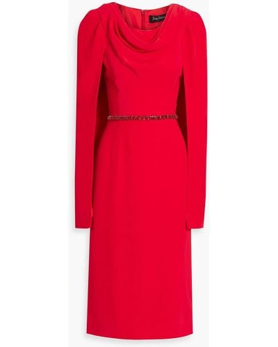 Jenny Packham Crystal-embellished Draped Crepe Midi Dress - Red