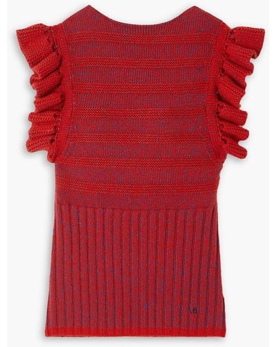 Victoria Beckham Ruffled Ribbed Wool-blend Tank - Red