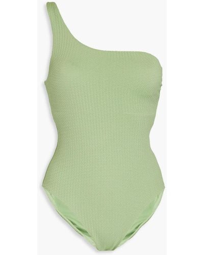 Seafolly Jetset badeanzug aus stretch-jacquard mit asymmetrischer schulterpartie - Grün