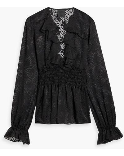 Anna Sui Bluse aus chiffon mit fil coupé und rüschen - Schwarz