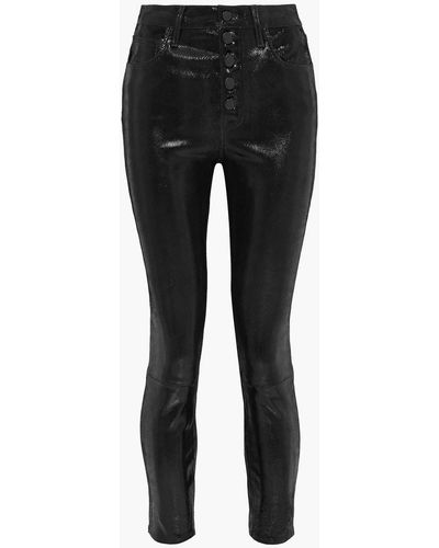 J Brand Lillie Cropped Coated Snake-effect Leather Skinny Pants - Black