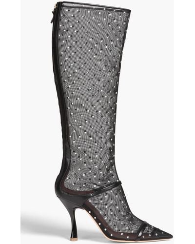 Malone Souliers Tyra Crystal-embellished Mesh Knee Boots - Black