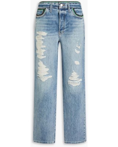 FRAME X Julia Sarr-jamois Crochet-trimmed Distressed High-rise Boyfriend Jeans - Blue