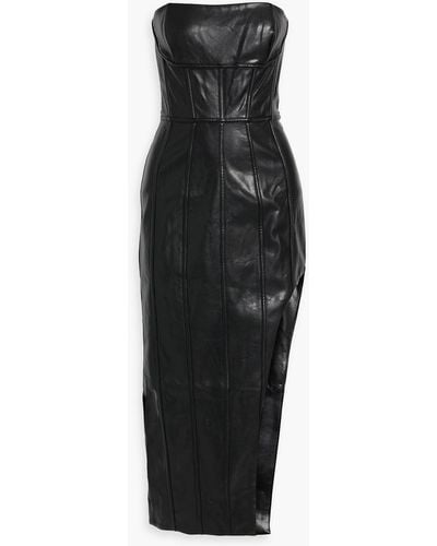 Nicholas Phanta Strapless Faux Leather Midi Dress - Black