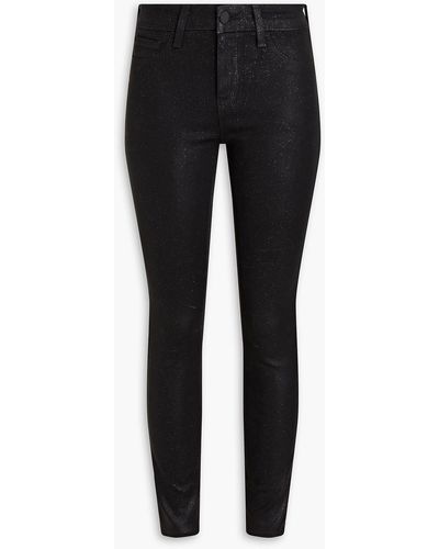 L'Agence Margot Glittered Coated Mid-rise Skinny Jeans - Black