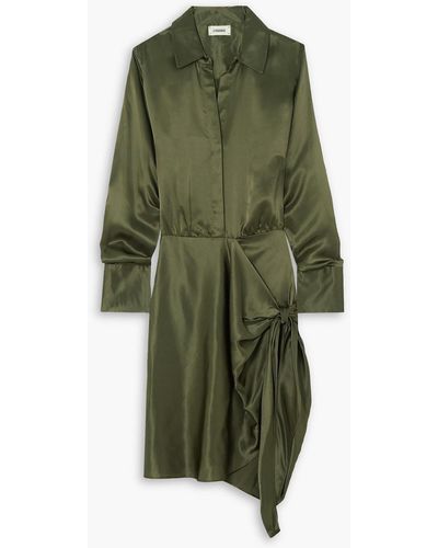 L'Agence Wrap-effect Silk-satin Shirt Dress - Green