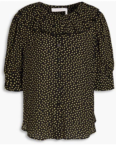 See By Chloé Gathered Polka-dot Crepe De Chine Top - Green