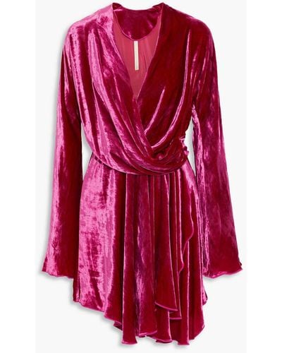 Maria Lucia Hohan Nola Asymmetric Draped Velvet Mini Wrap Dress - Red