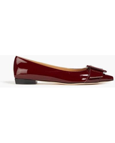 Sergio Rossi Buckled Patent-leather Point-toe Flats - Red