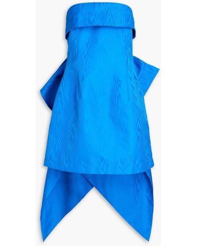Rebecca Vallance Malone Strapless Bow-embellished Moire Mini Dress - Blue