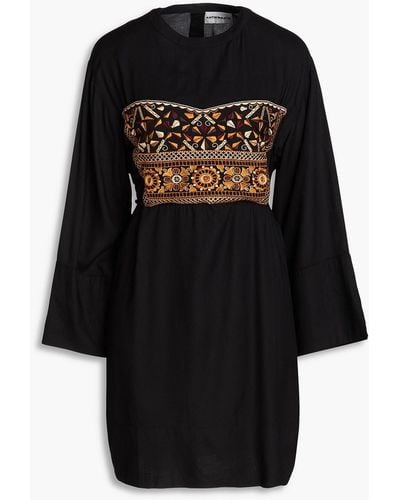 Antik Batik Bettina Embroidered Crepe Mini Dress - Black