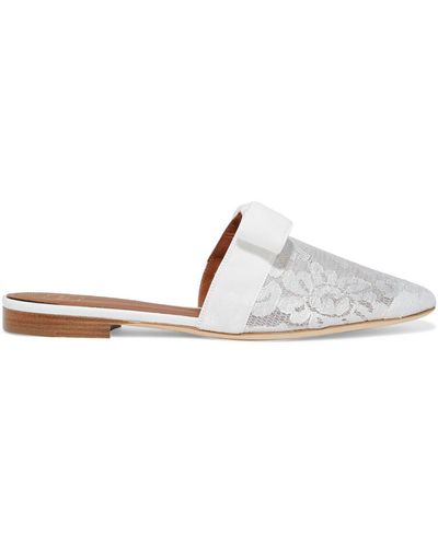Malone Souliers Mae Bow-embellished Metallic Corded Lace Slippers - White
