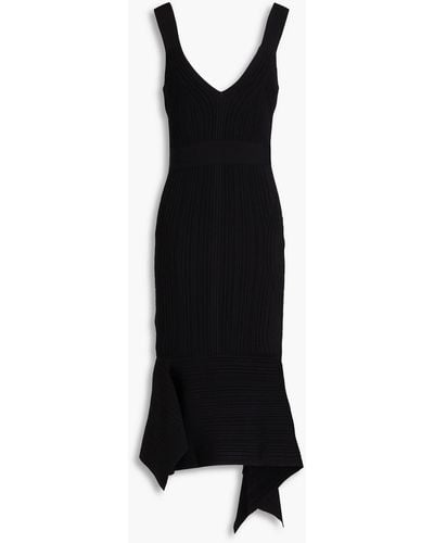 Hervé Léger Asymmetric Ribbed-knit Midi Dress - Black