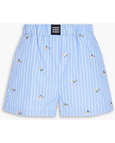 MSGM Embellished Striped Cotton-blend Shorts - Blue