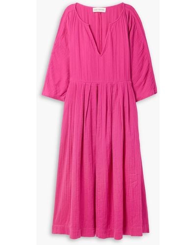 Mara Hoffman Chloe Pleated Organic Cotton-gauze Midi Dress - Pink