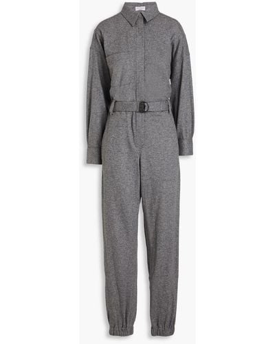 Brunello Cucinelli Belted Cashmere Jumpsuit - Grey